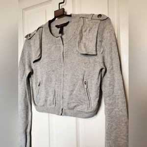 BCBGMaxAzria Heather Gray Cropped Zip-Up Sweater